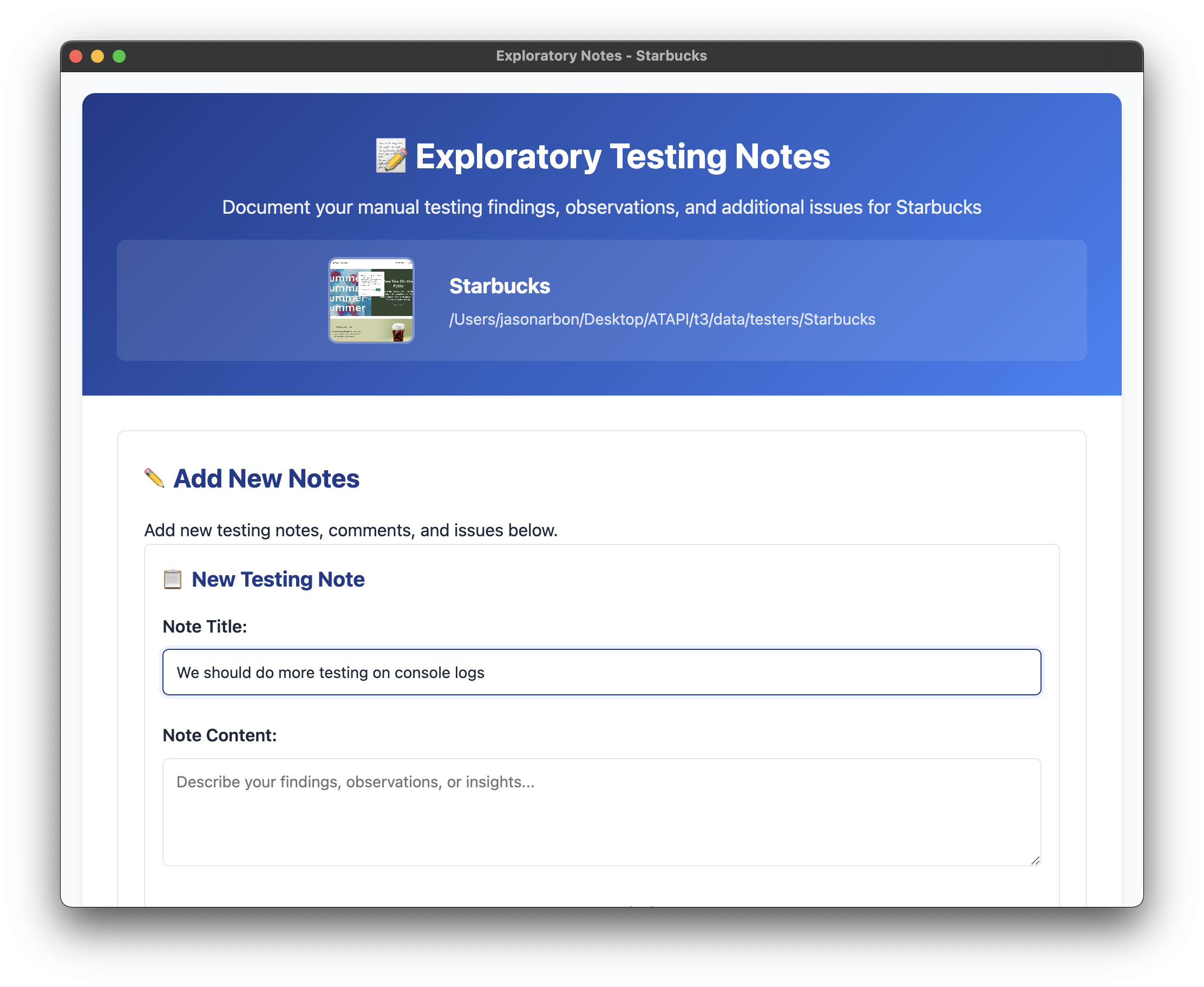 Exploratory Testing Notes
