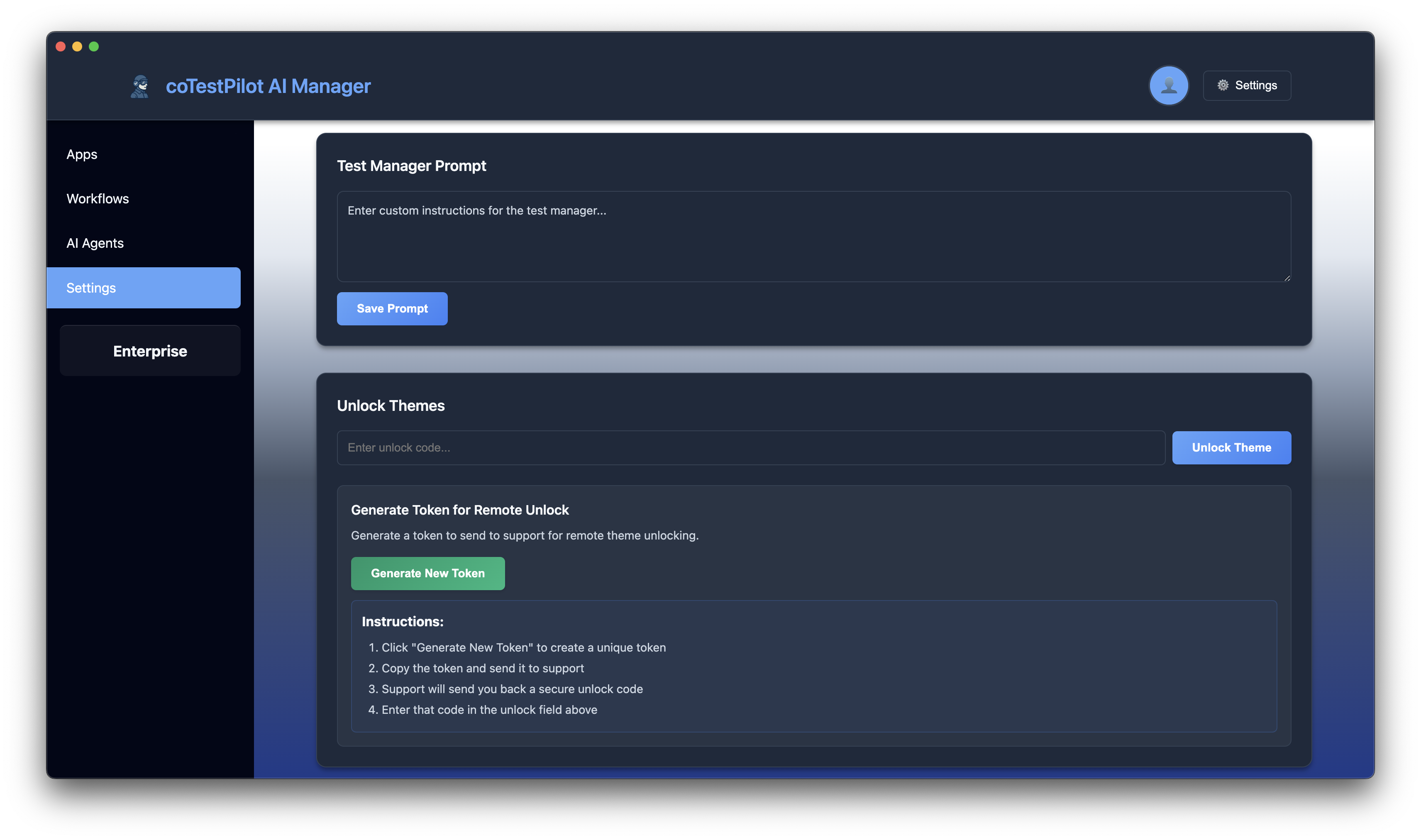 Set test manager prompt
