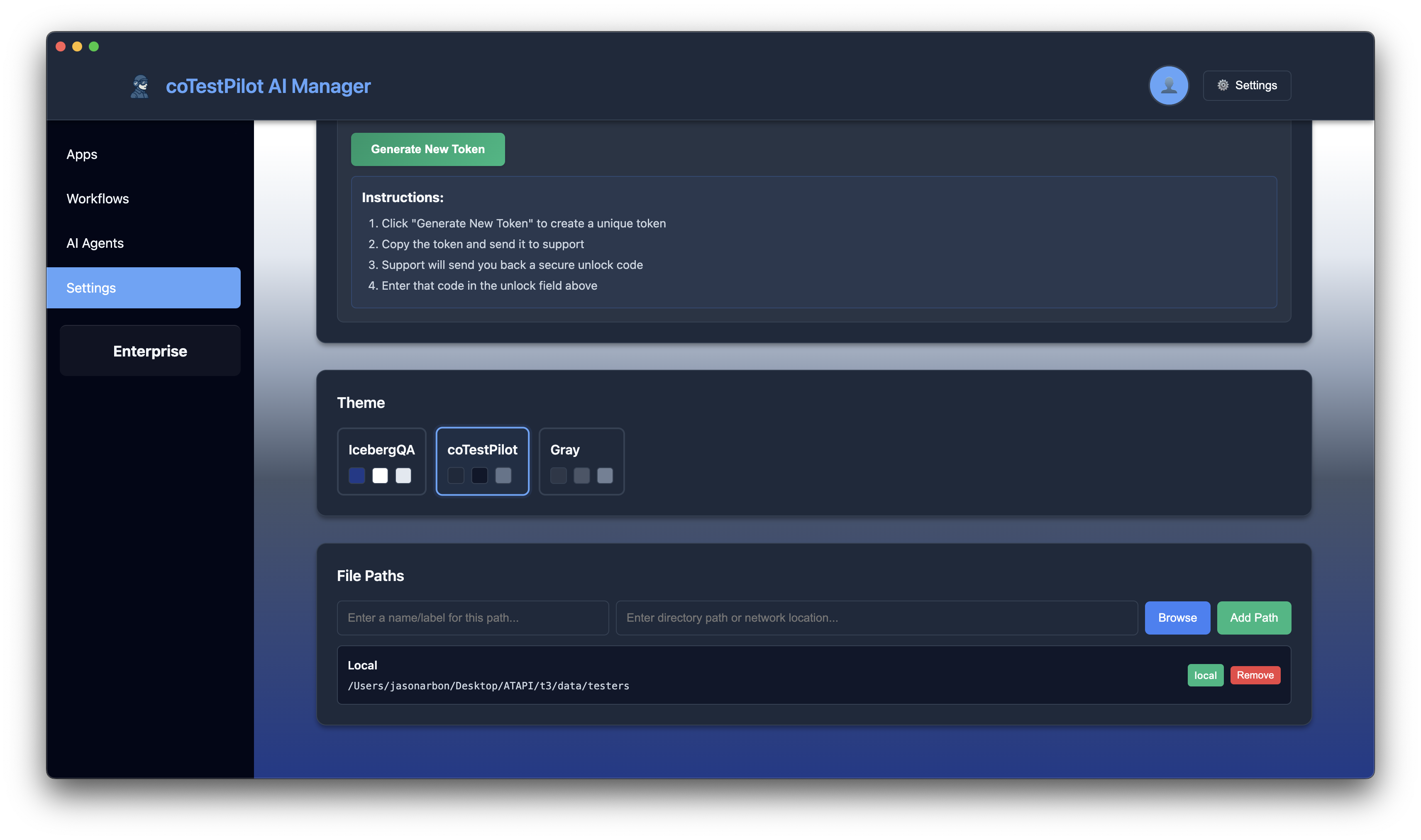 Set path to testers app