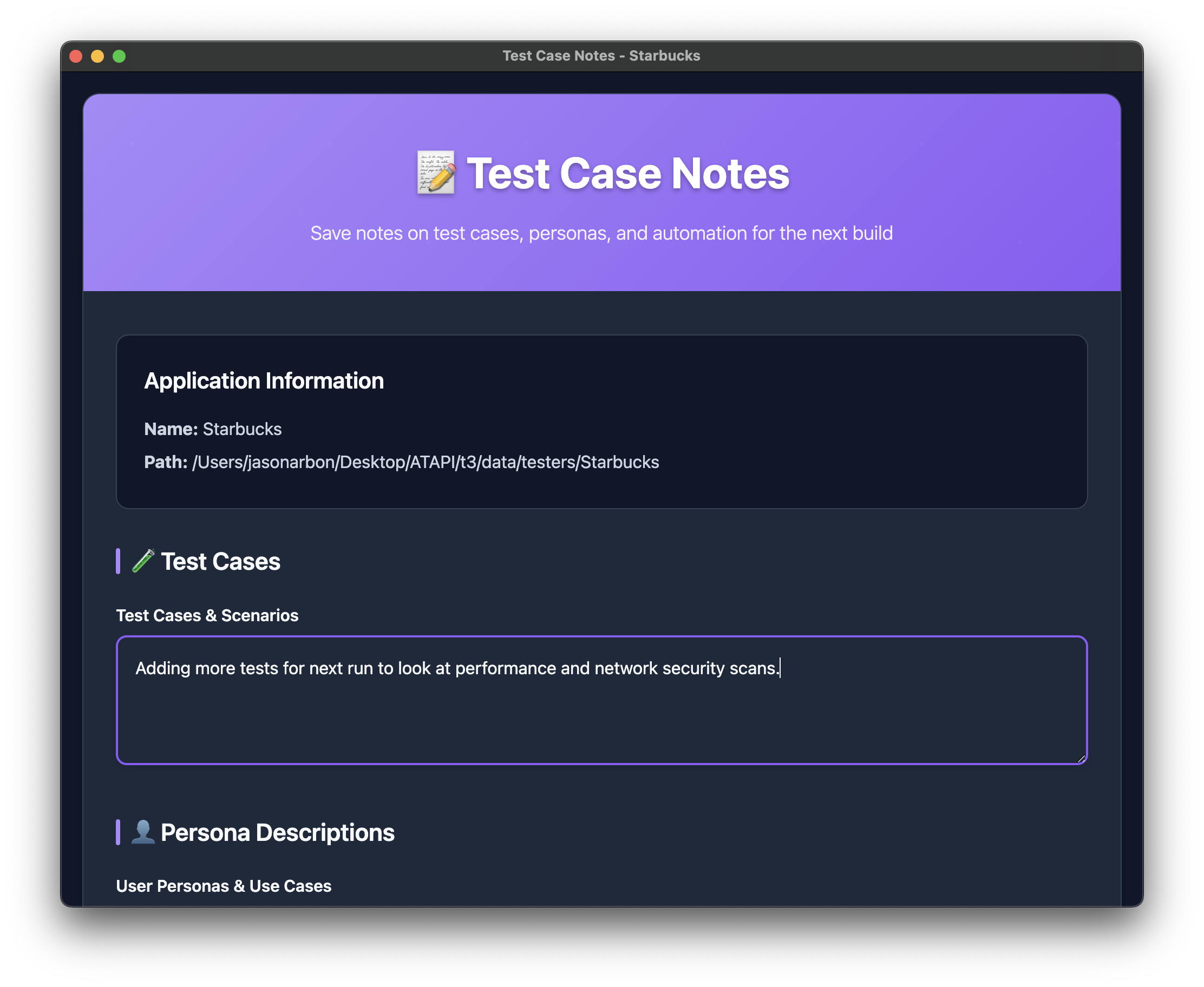 Test Case Notes