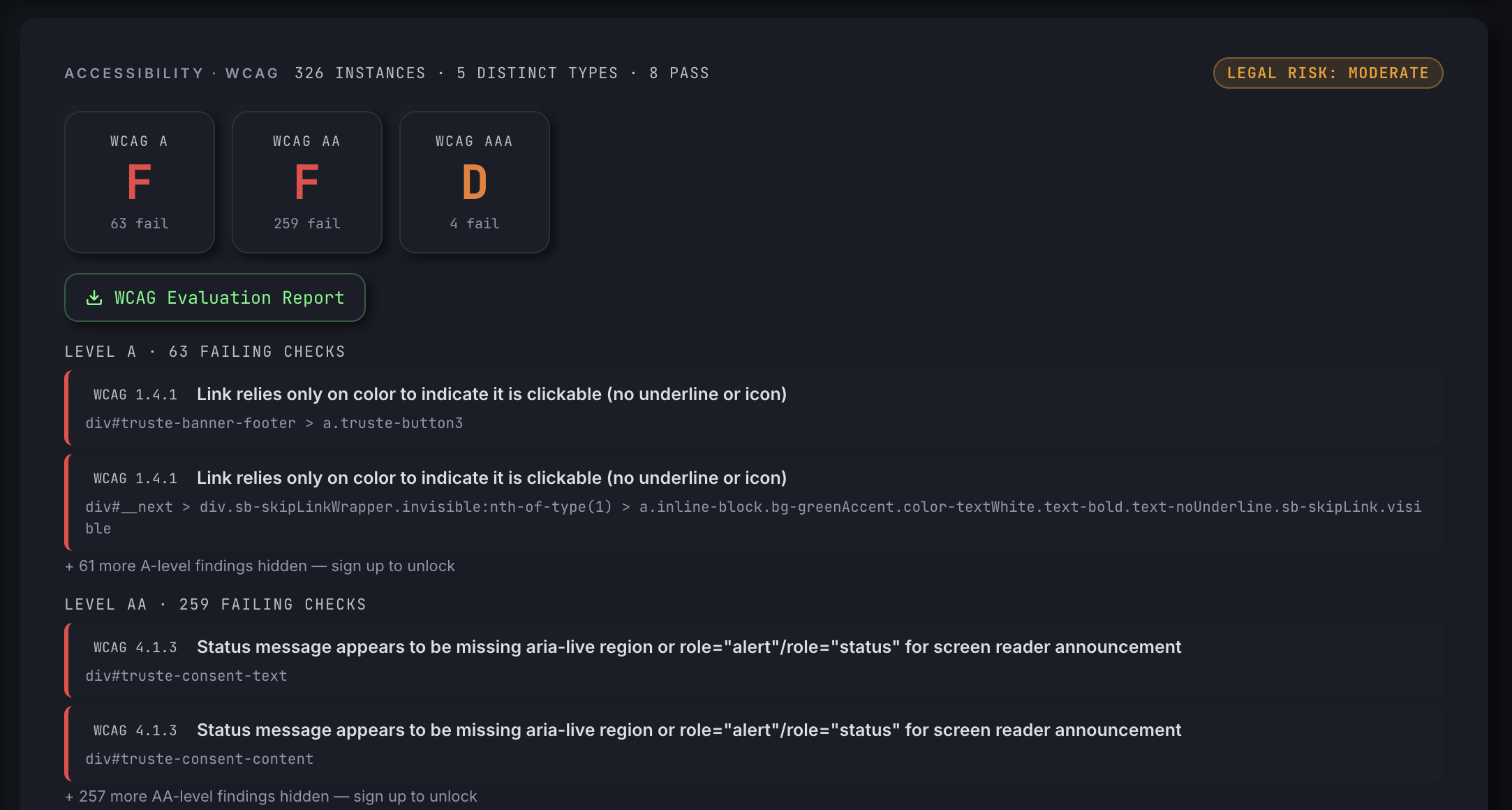 Deep accessibility WCAG coverage screenshot